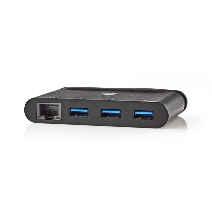 USB-Adapter | USB 3.1 | USB Type-C™ | 1x RJ45 / 3x USB Type-A | Vernikkeld | Zwart | Window Box met Euro Lock