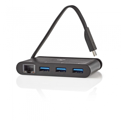 USB-Adapter | USB 3.1 | USB Type-C™ | 1x RJ45 / 3x USB Type-A | Vernikkeld | Zwart | Window Box met Euro Lock