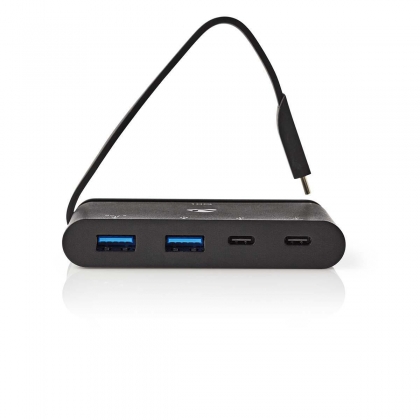 USB Multi-Port Adapter | USB 3.2 Gen 2 | USB-C™ Male | 2x USB-A / 2x USB-C™ | Rond | Vernikkeld | Zwart | Doos
