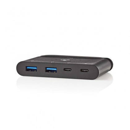 USB Multi-Port Adapter | USB 3.2 Gen 2 | USB-C™ Male | 2x USB-A / 2x USB-C™ | Rond | Vernikkeld | Zwart | Doos