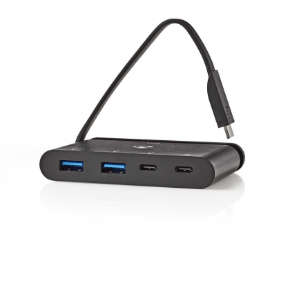 USB Multi-Port Adapter | USB 3.2 Gen 2 | USB-C™ Male | 2x USB-A / 2x USB-C™ | Rond | Vernikkeld | Zwart | Doos