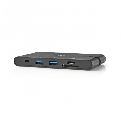 USB Docking Station | USB 3.2 Gen 1 | USB-C™ Male | HDMI™ Female / Micro SD / RJ45 Female / SD / VGA Female 15p / 2x USB-A / 2x USB-C™ | Rond | Vernikkeld | Zwart | Window Box met Euro Lock