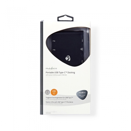 USB Docking Station | USB 3.2 Gen 1 | USB-C™ Male | HDMI™ Female / Micro SD / RJ45 Female / SD / VGA Female 15p / 2x USB-A / 2x USB-C™ | Rond | Vernikkeld | Zwart | Window Box met Euro Lock
