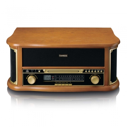 Houten retro platenspeler met Bluetooth® AM/FM-radio USB-codering CD-speler cassettespeler en ingebouwde luidsprekers