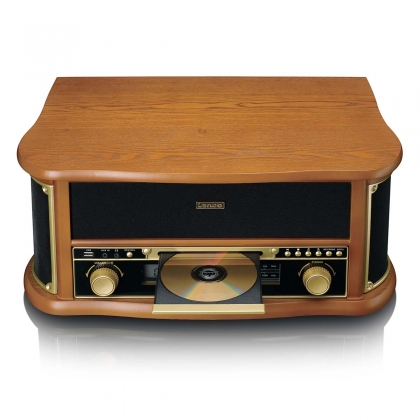 Houten retro platenspeler met Bluetooth® AM/FM-radio USB-codering CD-speler cassettespeler en ingebouwde luidsprekers