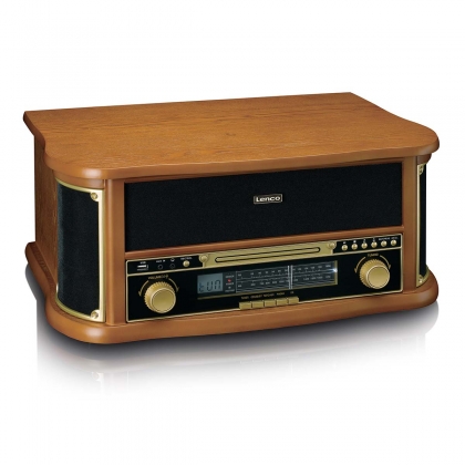 Houten retro platenspeler met Bluetooth® AM/FM-radio USB-codering CD-speler cassettespeler en ingebouwde luidsprekers