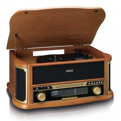 Houten retro platenspeler met Bluetooth® AM/FM-radio USB-codering CD-speler cassettespeler en ingebouwde luidsprekers