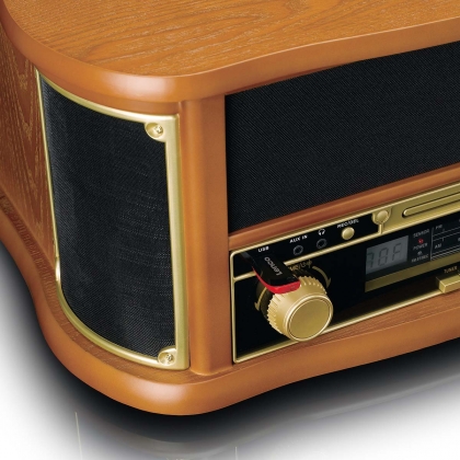 Houten retro platenspeler met Bluetooth® AM/FM-radio USB-codering CD-speler cassettespeler en ingebouwde luidsprekers