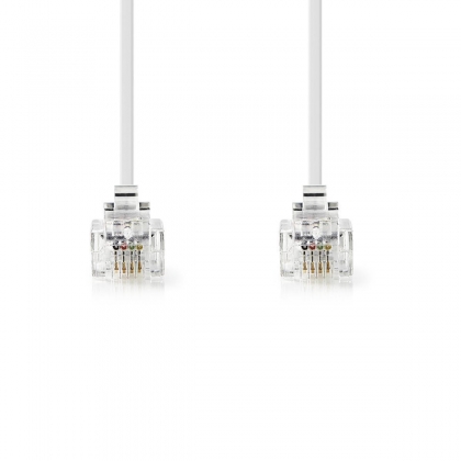 Telecomkabel | RJ11 Male | RJ11 Male | 10.0 m | Kabel design: Plat | Connectorplating: Goud Verguld | Kabeltype: RJ11 | Wit