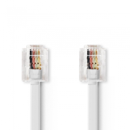 Telecomkabel | RJ11 Male | RJ11 Male | 10.0 m | Kabel design: Plat | Connectorplating: Goud Verguld | Kabeltype: RJ11 | Wit