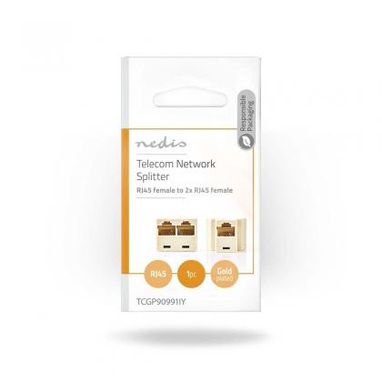 Telecom-Netwerksplitter | RJ45 Female | 2x RJ45 Female | Vernikkeld | Ivoor | PVC | Polybag
