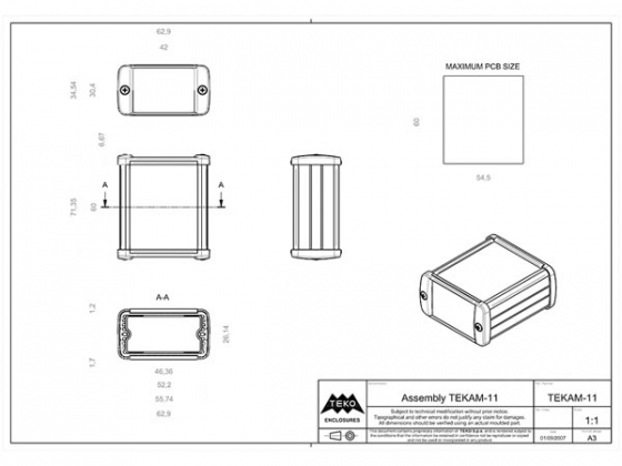 ALUMINIUM BEHUIZING - ZWART - 70 x 59.9 x 30.9 mm