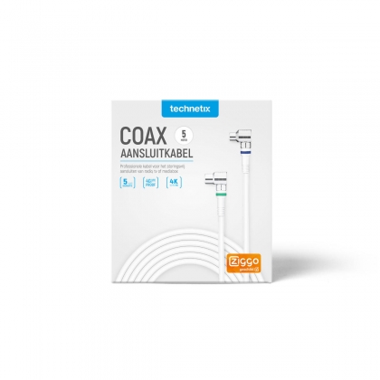 Coaxkabel Male - Female Haaks 90° 5 meter wit