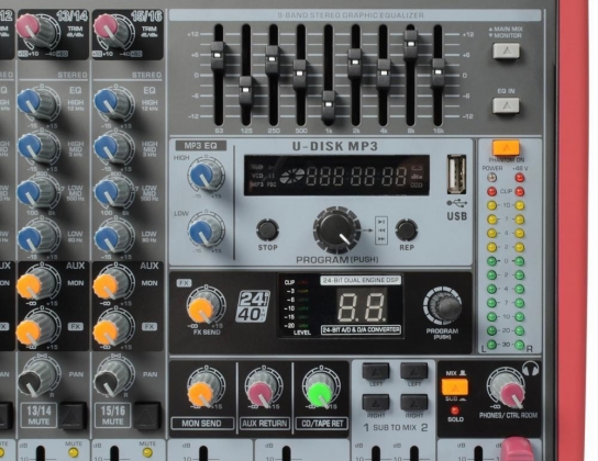 PDM-S1203 Stage Mixer 12-Kanaals DSP/MP3- USB IN/UIT