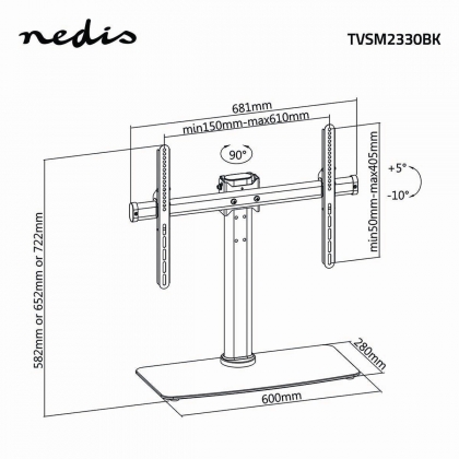 Draai- en Kantelbare TV-Standaard | 32 - 65 " | Maximaal schermgewicht: 45 kg | Kantelbaar | Draaibaar | Aanpasbare vooraf ingestelde hoogtes | Glas / Staal | Zwart