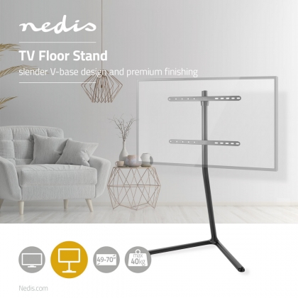 TV Vloerstandaard | 49 - 70 " | Maximaal schermgewicht: 40 kg | V-shape Design | Anti-omval-riem | Snap-lock | Aluminium / Staal | Zwart