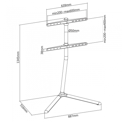 TV Vloerstandaard | 49 - 70 " | Maximaal schermgewicht: 40 kg | V-shape Design | Anti-omval-riem | Snap-lock | Aluminium / Staal | Zwart