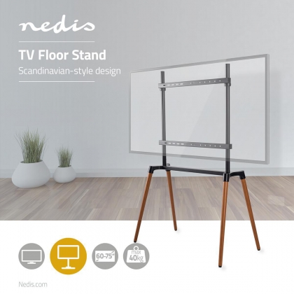 TV Vloerstandaard | 60 - 75 " | Maximaal schermgewicht: 40 kg | Scandinavian Design | Anti-omval-riem | Snap-lock | Aluminium / Staal | Zwart