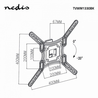 Draai- en Kantelbare TV-Muurbeugel | 23 - 55 " | Maximaal schermgewicht: 30 kg | Kantelbaar | Draaibaar | Minimale muurafstand: 67 mm | Maximale muurafstand: 67 mm | 1 Draaipunt(en) | ABS / Staal | Zwart