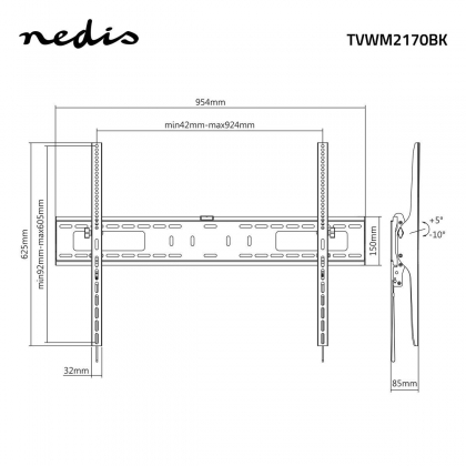 Kantelbare TV-Muurbeugel | 60 - 100 " | Maximaal schermgewicht: 75 kg | Kantelbaar: 5 ° | Minimale muurafstand: 85 mm | Staal | Zwart