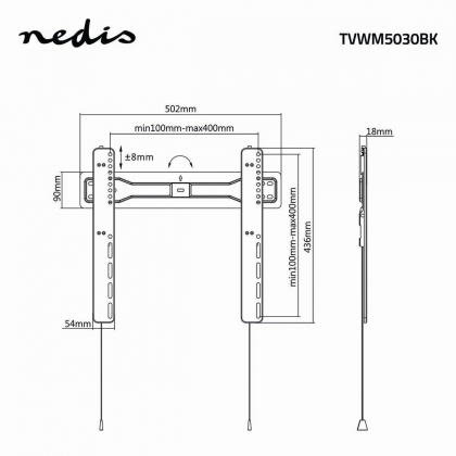 Vaste TV-Muurbeugel | 32 - 55 " | Maximaal schermgewicht: 35 kg | Minimale muurafstand: 18 mm | Staal | Zwart