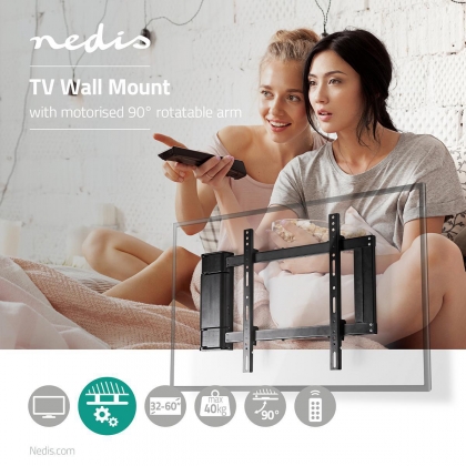 Gemotoriseerde TV-Muurbeugel | 32 - 60 " | Maximaal schermgewicht: 40 kg | Draaibaar | Minimale muurafstand: 47 mm | Maximale muurafstand: 990 mm | Afstandbestuurbaar | Staal | Zwart