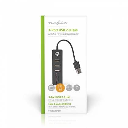 USB-Hub | USB-A Male | USB-A Female | 3 poort(en) | USB Gevoed | SD & MicroSD / 3x USB