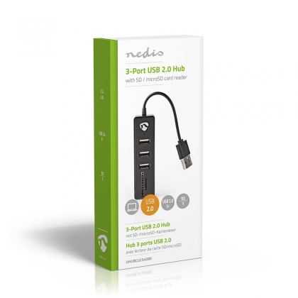 USB-Hub | USB-A Male | USB-A Female | 3 poort(en) | USB Gevoed | SD & MicroSD / 3x USB