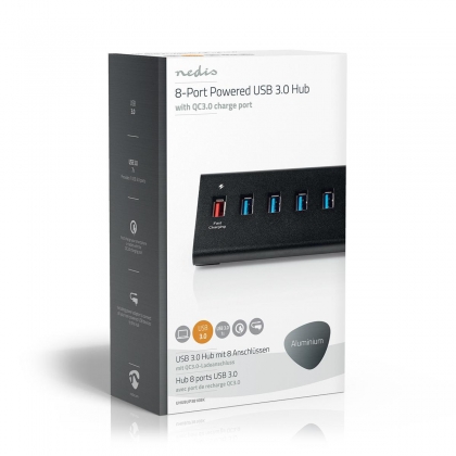 USB-Hub | 8-Poorts | USB 3.0 met Externe Voeding | QC3.0 Oplaadpoort | 5 Gbps