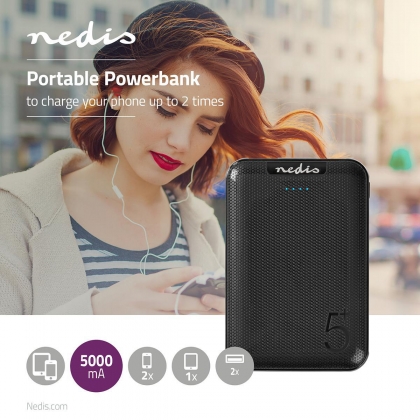 Powerbank | 5000 mAh | 2x 1.0 A | Outputs: 2 | Output: 2x USB-A | Inputs: 1x Micro USB | Lithium-Polymeer