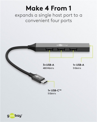 USB-C HUB NAAR  4-POORTS USB-A 5 MAX. Gbit/s