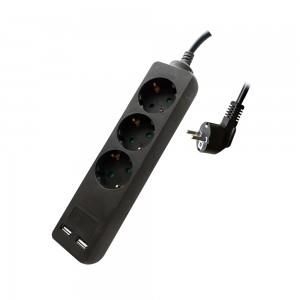 V-TAC Stekkerdoos| 3-Wegs Schuko | 2x USB | 1,5 m | Zwart