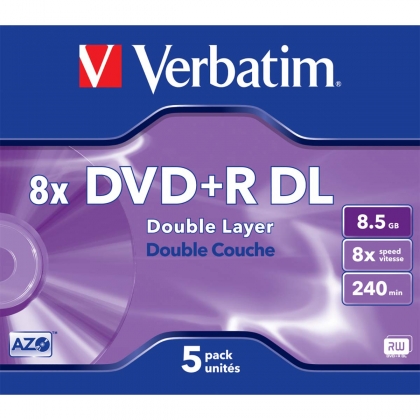 DVD+R DL AZO 8x 8.5GB 5 Pack Jewel Case Mat Zilver