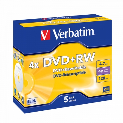 DVD+RW 4x 4.7GB 5 Pack Jewel Case Mat Zilver
