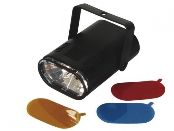 MINI STROBOSCOOP 25W MET 3 VERWISSELBARE KLEURFILTERS