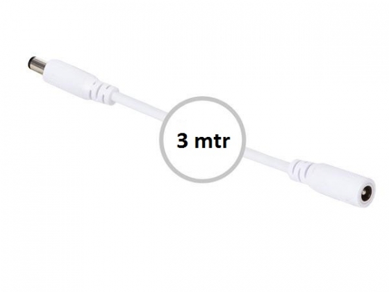 VERLENGSNOER MET DC-VOEDINGSCONNECTOR (MANNELIJK-VROUWELIJK) - 3 meter - WIT