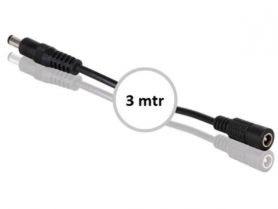 VERLENGSNOER MET DC-VOEDINGSCONNECTOR (MANNELIJK-VROUWELIJK) - 3 meter - ZWART