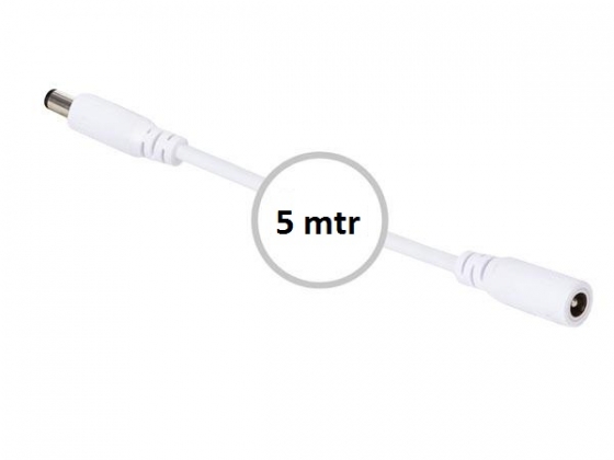 VERLENGSNOER MET DC-VOEDINGSCONNECTOR (MANNELIJK-VROUWELIJK) - 5 meter - WIT