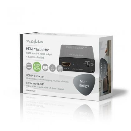 HDMI™-Extractor | HDMI™ Input | HDMI™ Output / TosLink Female / 1x 3,5 mm | Maximale resolutie: 4K@60Hz | 18 Gbps | Metaal | Antraciet | Gift Box