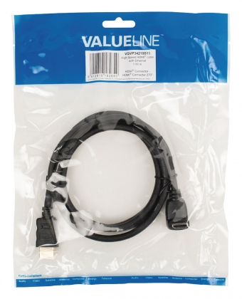 High Speed HDMI kabel met Ethernet HDMI-Connector - HDMI-Connector Haaks 270° 1.50 m Zwart