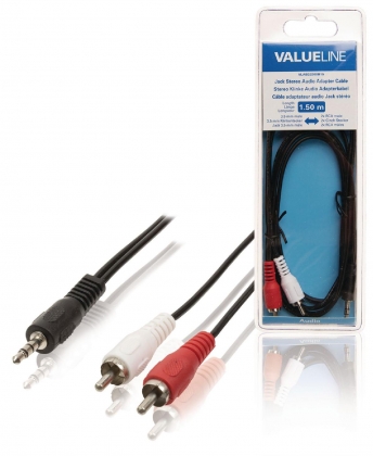 Stereo Audiokabel 3.5 mm Male - 2x RCA Male 1.50 m Zwart