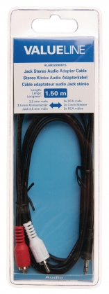Stereo Audiokabel 3.5 mm Male - 2x RCA Male 1.50 m Zwart