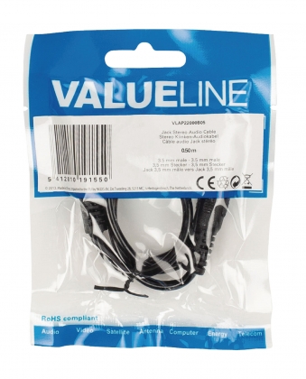 Stereo Audiokabel 3.5 mm Male - 3.5 mm Male 0.50 m Zwart
