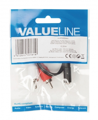 Stereo Audiokabel 2x RCA Male - 3.5 mm Female 0.20 m Zwart