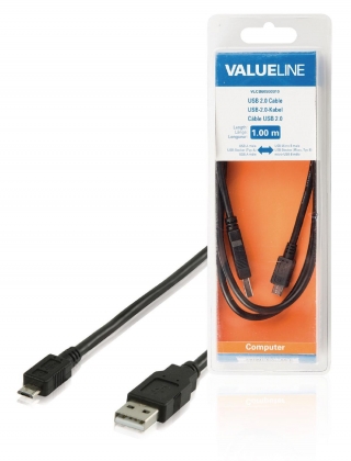 USB 2.0 Kabel USB A Male - Micro-B Male Rond 1.00 m Zwart