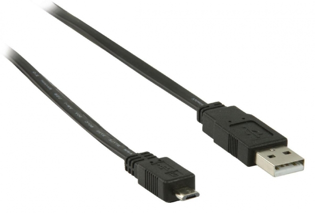USB 2.0 Kabel USB A Male - Micro-B Male Plat 3.00 m Zwart