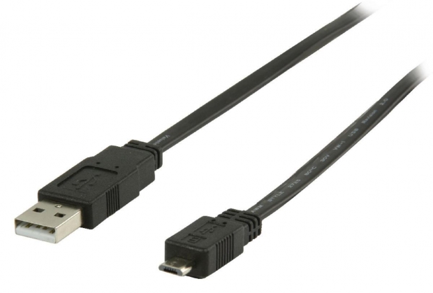 USB 2.0 Kabel USB A Male - Micro-B Male Plat 3.00 m Zwart