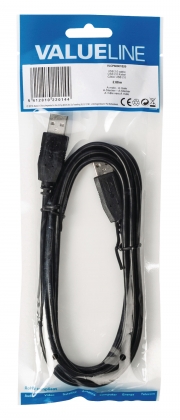 USB 2.0 Kabel USB A Male - USB A Male Rond 2.00 m Zwart