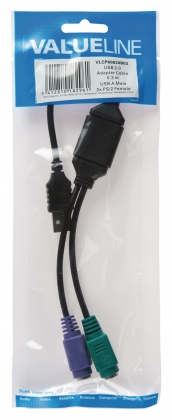 USB 2.0 Kabel USB A Male - 2x PS/2 Female 0.30 m Zwart