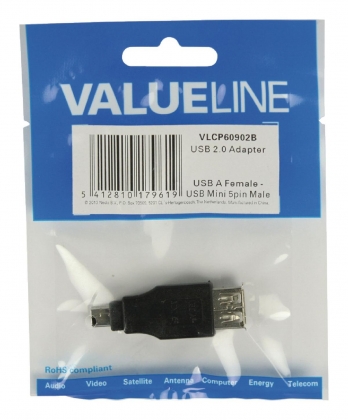 USB 2.0-Adapter Mini-B Male - USB A Female Zwart